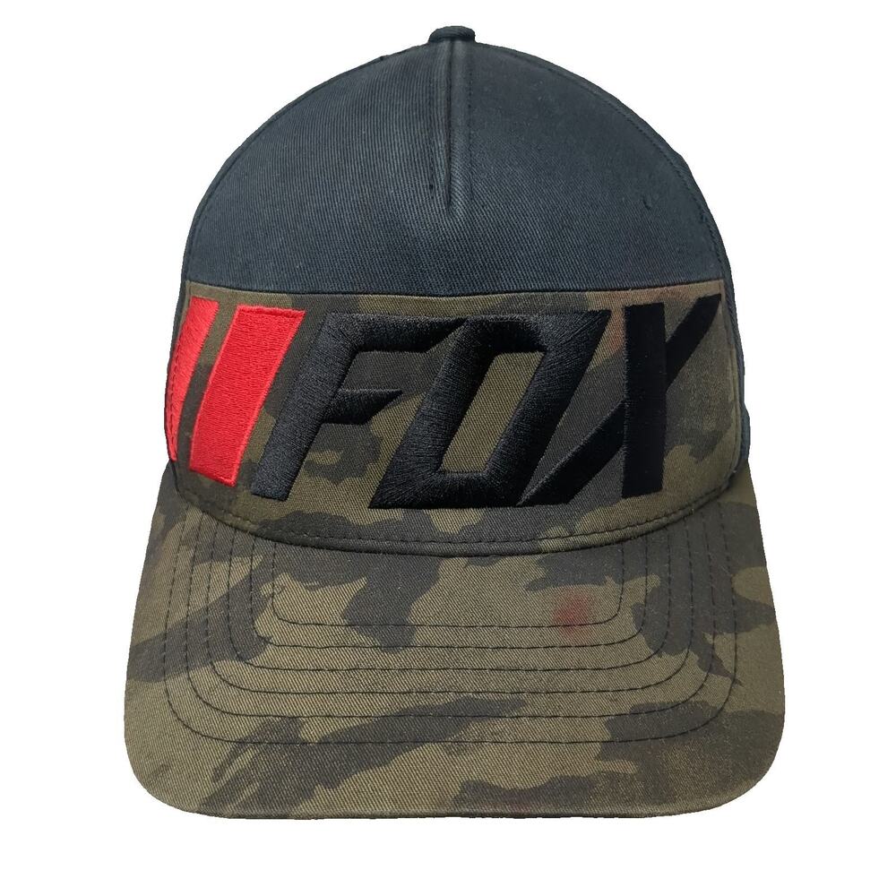 Fox Racing 5 Panel Black Green M Hat Flexfit MX Logo Embroidered Cotton Spandex